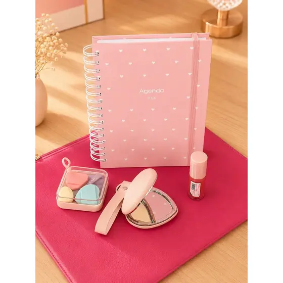 Kit Pasta Rosa com Agenda Harmonia 2026 -  Pasta Big e Acessórios - Design Moderno e Delicado para Organização Diária