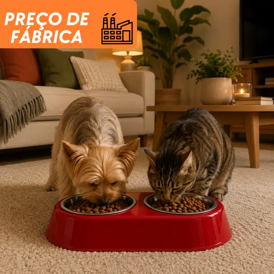 Comedouro Bebedouro Alimentador Duplo Premium Pet Para Cachorro e Gato Elevado