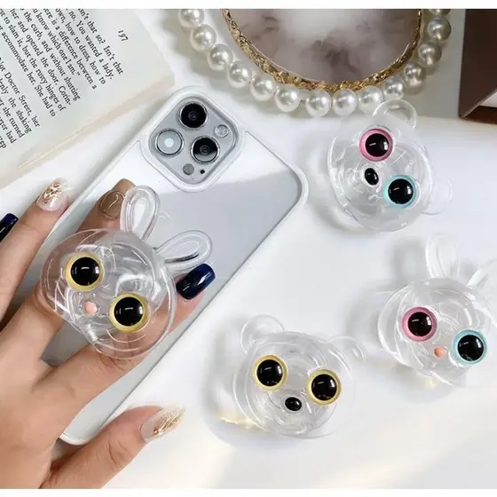 Pop Socket Transparente Suporte para Dedo Celular urso e coelho pop socts transparente suporte celular