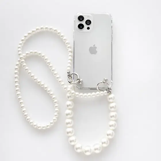 KIT Capinha + Alça de Pérola de pescoço e Mão Para IPhone 11 12 13 14 15 16 17 7PLUS XR 14PRO MAX 15PRO MAX 16PRO MAX