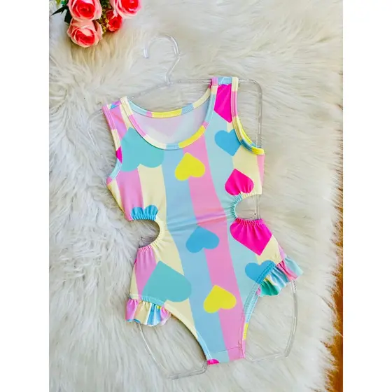 Maio Infantil de Menina para praia e piscina  Coracao Concha
