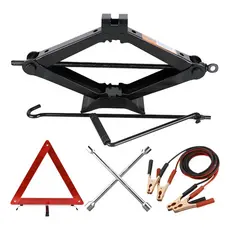 Kit Estepe Macaco Mecânico Sanfona 1,5T Universal + Chave Roda Em Aço + Triângulo Sinalização + Cabo Chupeta Aux. 1500Kg