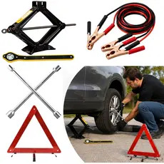 Kit Estepe Macaco Com Chave Catraca 1,5T Chave De Roda + Triangulo Sinalizador + Cabo Chupeta