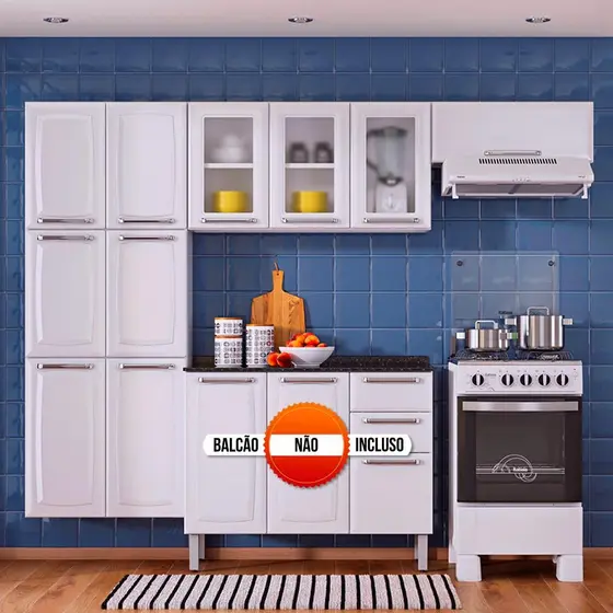 Cozinha Itatiaia Luce Compacta 3 Peças 3 Vidros Branco/Preto Paneleiro Armário Aéreo