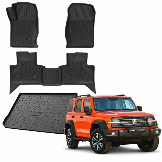 Conjunto De Tapete Automotivo Bandeja De Borracha Com Borda GWM Tank 300 Cabine e Porta Malas Ekap