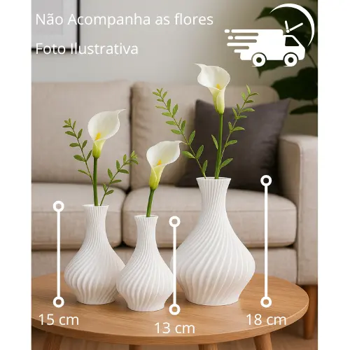 Kit  vaso estilo cerâmico Decorativos Espiral - Cor Branco - Moderno / Luxo / Elegante