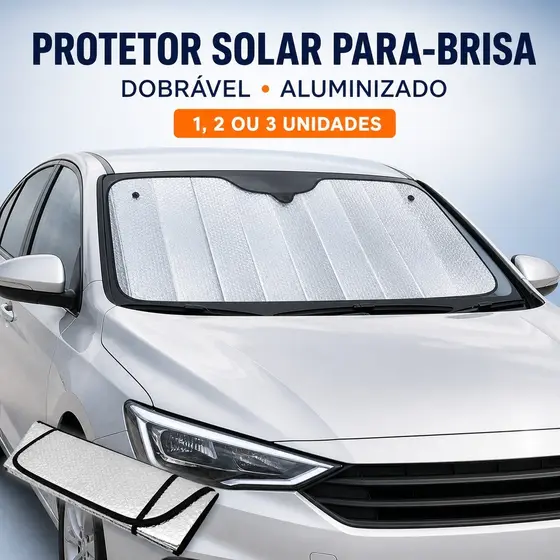Protetor Solar Automotivo para Para-brisa 130x60cm Dobrável Aluminizado | 1, 2 ou 3 Unidades