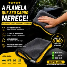 Flanela Pano de Microfibra Automotiva Premium 30x40 600GSM Dupla Face Não Risca Alta Absorção