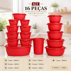 Kit Jogo de Cozinha 16 Peças Potes Herméticos Com Jarra Plástico Resistente Livre BPA Organizador de Alimentos