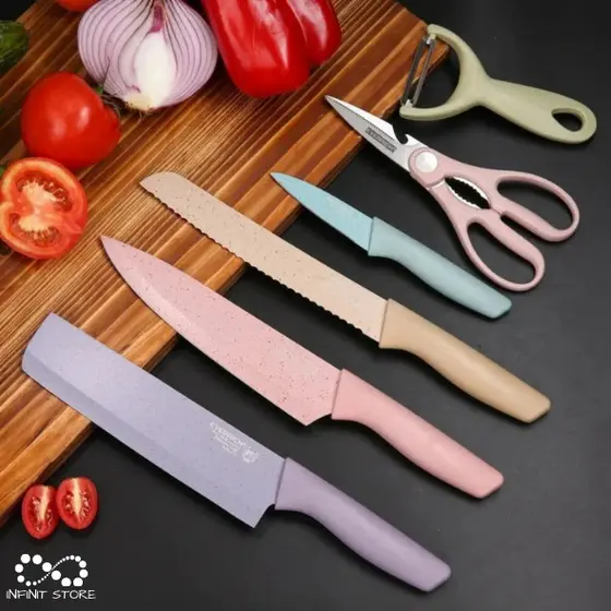 Kit Cozinha 6 Itens Facas Culinárias Coloridas Multifuncionais Cm Tábua De Cozinha
