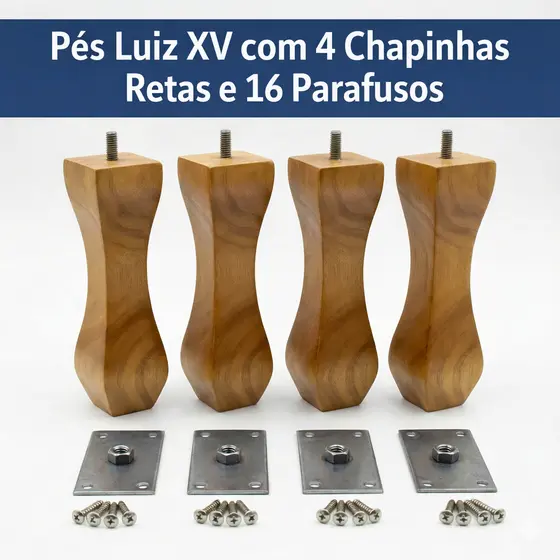 🪑🔩 Pés Luiz XV com 4 Chapinhas Retas e 16 Parafusos | Fixação Segura para Estofados