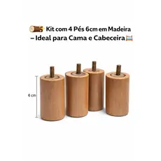 🔩✨ Kit 4 Pés 6cm em Madeira Maciça – Suporte Seguro para Cama e Cabeceira