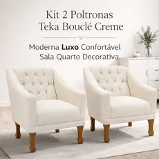 Kit 2 Poltronas Teka Bouclé Creme 🤍 Confortável Moderna Sala Quarto