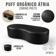 Puff Atria Orgânico Grande 100cm Corino Preto – Decorativo Resistente
