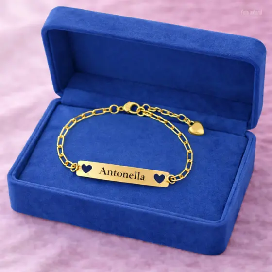 Pulseira de Recém nascido com Nome Gravado a Laser Dourado Ah199