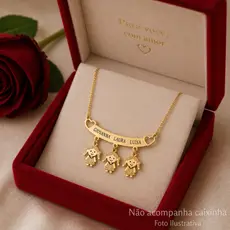 Colar Filhos Nome Personalizado a Laser Banho de Ouro Ah943