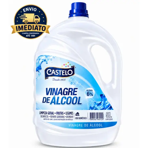 Vinagre de Álcool Castelo 5 Litros 6% Acidez Concentrado Uso Doméstico e Limpeza