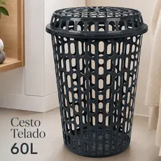 Cesto Para Roupas Organizador Telado 60 Litros Com Tampa Resistente Reforçado Em Promoção Arqplast