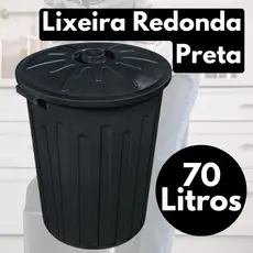 Lixeira Conteiner Grande Multiuso Redonda Com Tampa 70 Litros Preta Comércio Cozinha Restaurante