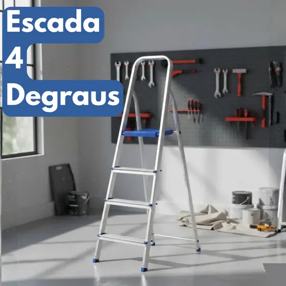 Escada De Alumínio 4 Degraus Doméstica DobrávelSuporta Até 120Kg Reforçada Resistente