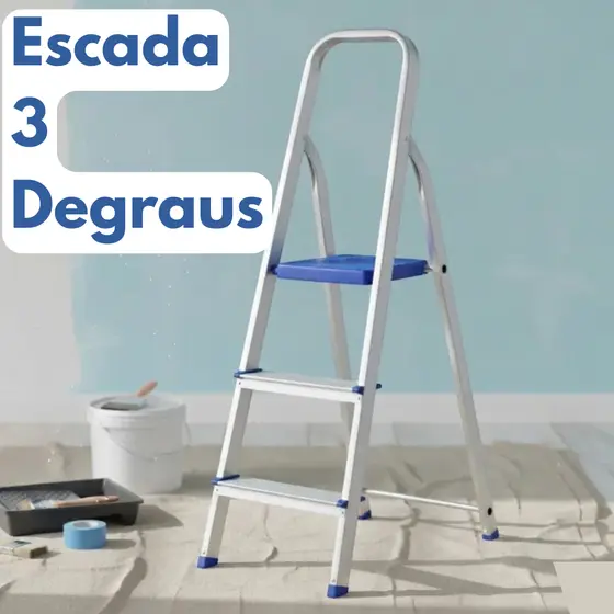 Escada De Alumínio 3 Degraus Doméstica Reforçada Resistente Suporta 120Kg
