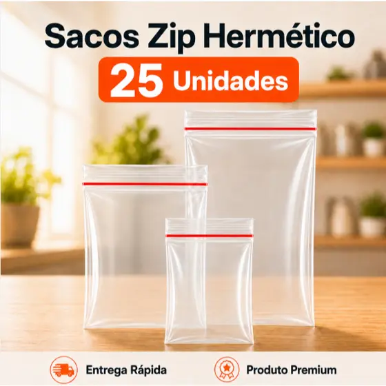 Saco Zip Kit 25 Unidades Plástico Hermético Atacado Abre Fecha Alimentos Maternidade Decoração Livre Organização