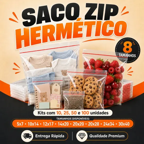 Saco Zip Grande Plástico Fechamento Hermético Atacado Organização Maternidade Alimentos Viagem Abre Fecha Viagem