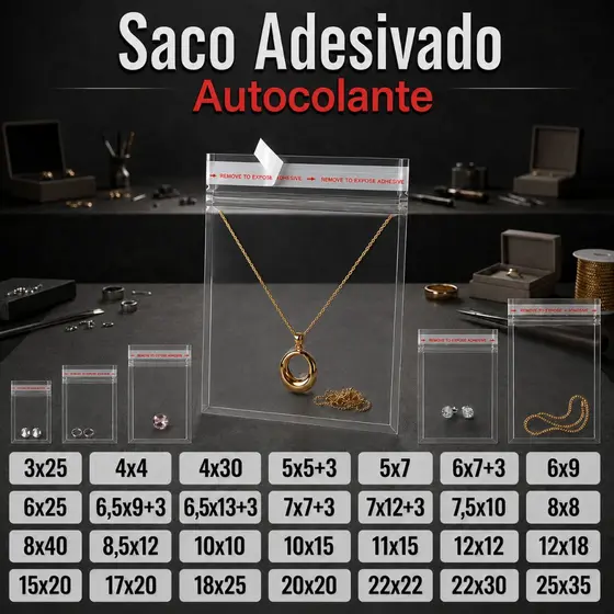 Saco Plástico Adesivado 100 Unidades Transparente Abre e Fecha Auto Adesivo Colante Embalagem