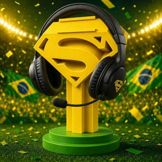 Suporte HEADSET Headphone Superman  Tema Brasil Copa  Para Gamers e Fãs