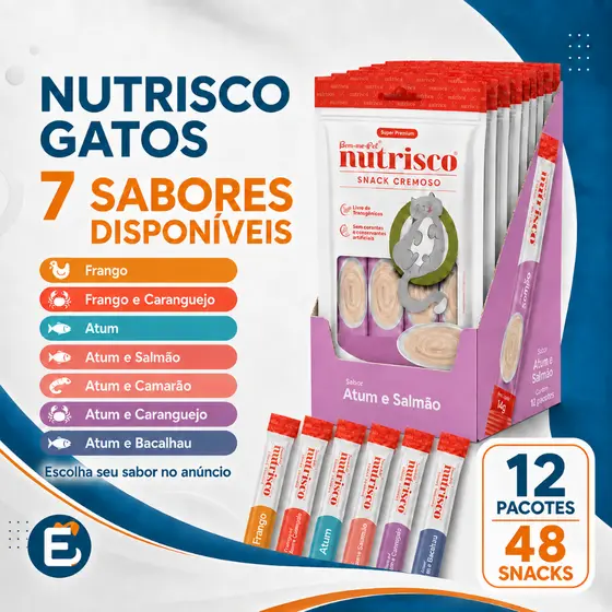 Petisco Cremoso Nutrisco Snack para Gatos 48 UNIDADES / 12 CARTELAS •  Sabores Frango, Atum e Salmão CHURU WANPY CREAMY