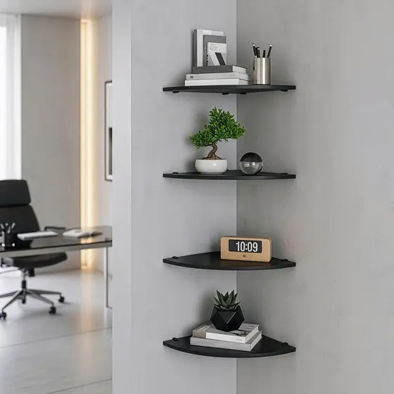 Conjunto 4 Prateleiras De Canto Em Mdf Com Suportes Tucanos e Parafusos Montagem Fácil