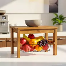 Fruteira Compacta de Madeira Pinus com Cesto Removível de Aço – Suporte para Galão de Água