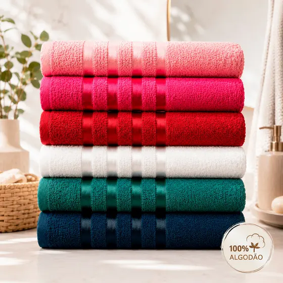 Kit 6pçs Toalha de Rosto 45x70cm 100% Algodão Coleção Ônix Cores Bonitas