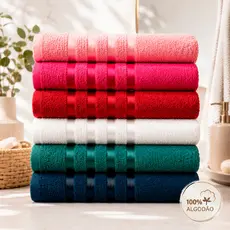 Kit 6pçs Toalha de Rosto 45x70cm 100% Algodão Coleção Ônix Cores Bonitas