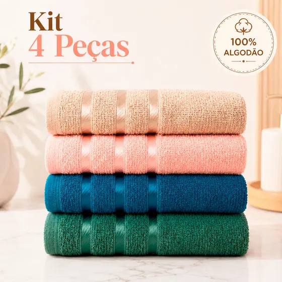 Kit 4 Toalhas de Rosto Jade 100% Algodão Alta Absorção Toque Macio
