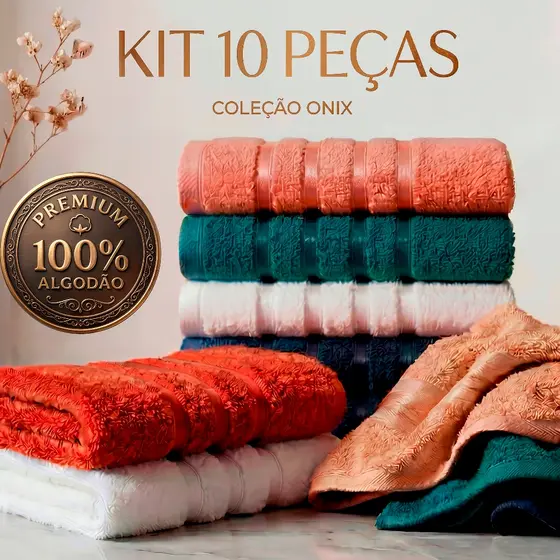Kit 10pçs Toalha de Rosto 100% Algodão 45x70cm 381g/m² Coleção Onix
