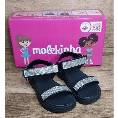 SANDÁLIA PAPETE MOLEKINHA PRETA STRASS INFANTIL