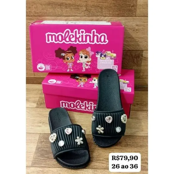 tamanco chinelo sandalia molekinha com pingentes infantil