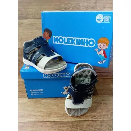 sandalia papete molekinho velcro marinho e gelo infantil