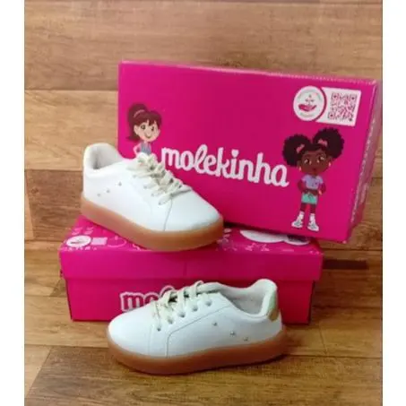 tenis cadarço molekinha branco  estrela dourada cadarço infantil
