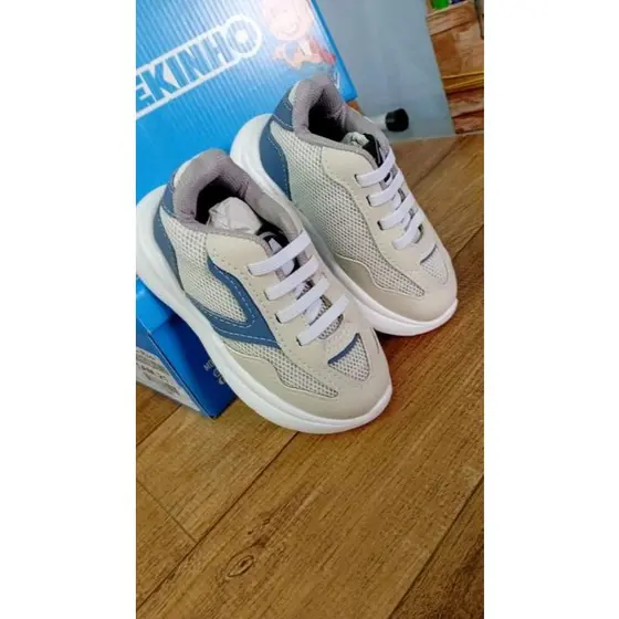 TENIS MOLEKINHO CALCE FACIL GELO E AZUL INFANTIL