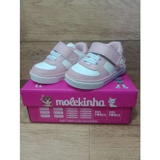 tenis molekinha branco rosa velcro infantil