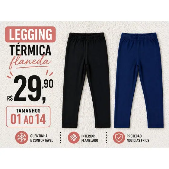 CALÇA LEGGING FLANELADA TERMICA INFANTIL JUVENIL MENINA MENINO UNISSEX SHUMA KIDS LEGING