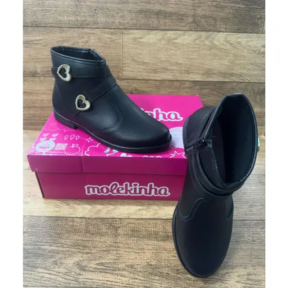 BOTA COTURNO MOLEKINHA CANO CURTO ZIPER NAPA  BAIXA FIVELA CORAÇÃO GALOCHA MENINA JUVENIL INFANTIL ANTIDERRAPANTE