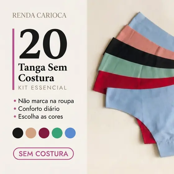 20 Calcinhas Tanga Confortável Laser P‑GG – Sem Costura, Não Marca na Roupa