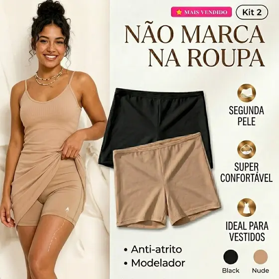 Kit 2 Short Anágua Segunda Pele Feminino Bermuda Não Marca na Roupa Sob Vestido Cintura Alta