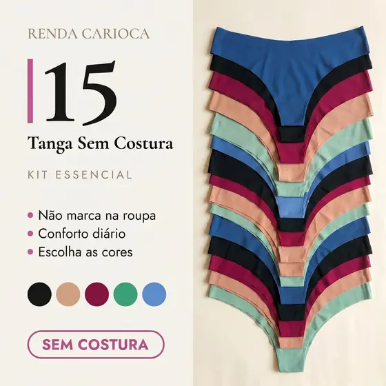 Kit 15 Calcinhas Sem Costura Tanga Conforto Corte Laser | Não Marca na Roupa
