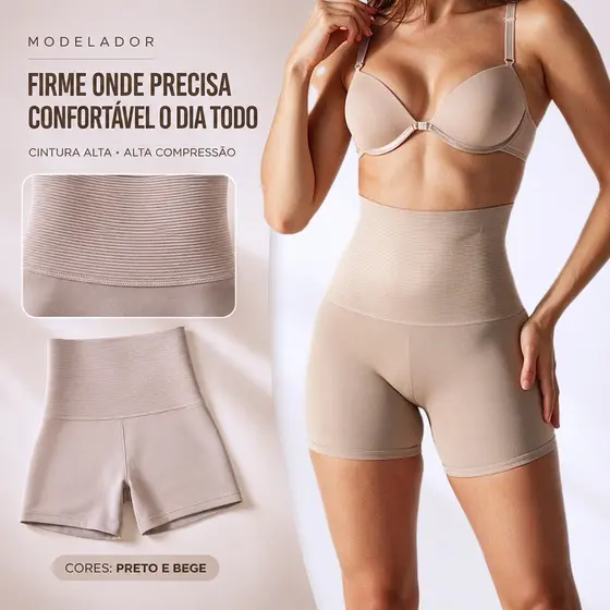 Bermuda Modeladora Feminina Alta Compressão Pós-Parto Não Enrola Cintura Alta Cinta Reduz Medidas