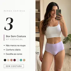 Kit 3 Calcinha Cós Alto Sem Costura Box Feminina Invisível Corte a Laser