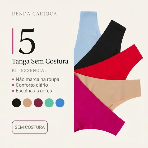 Kit 5 Calcinha Sem Costura Tanga Conforto Corte a Laser Não Marca Calsinha Invisivel